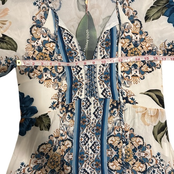 NWT Farm Rio Blue and White floral short sleeve v neck maxi dress sz M - Picture 9 of 11